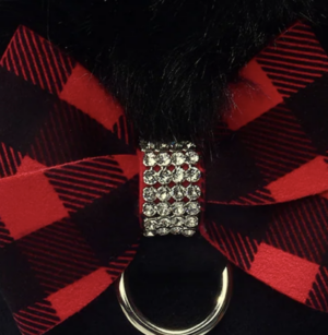 Red Gingham Nouveau Bow Black Fox Fur Coat